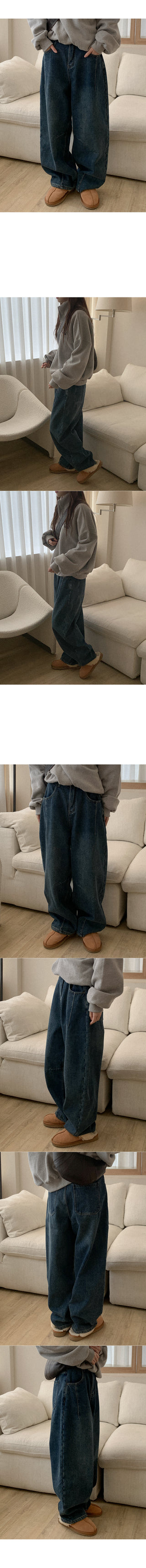 Fleece-lined baggy denim pants