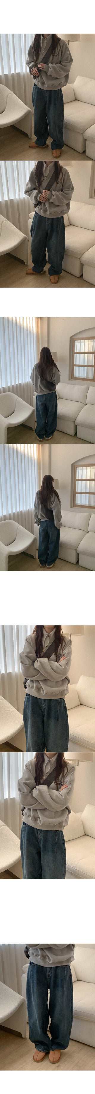 Fleece-lined baggy denim pants