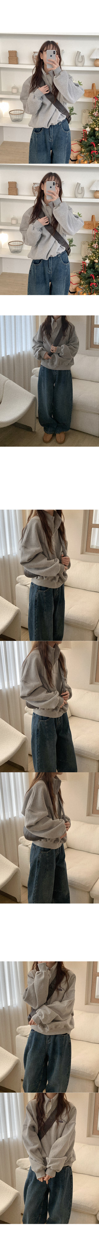 Fleece-lined baggy denim pants