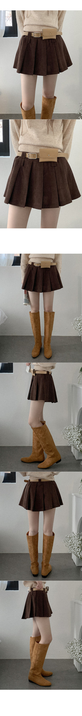 Corduroy pleated mini skirt