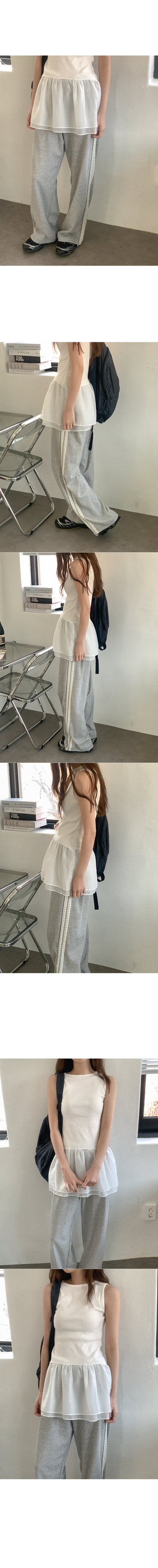 Race track pants with elastic waistband