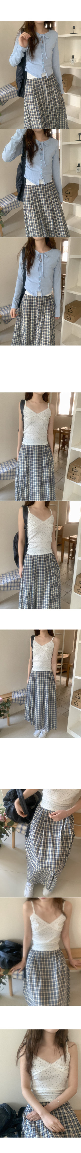 Pleated checkered long skirt