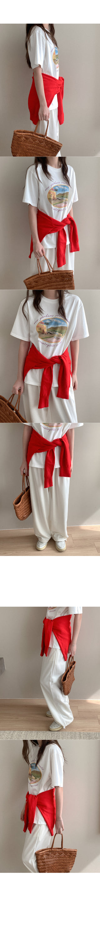 Line string elastic waist pants