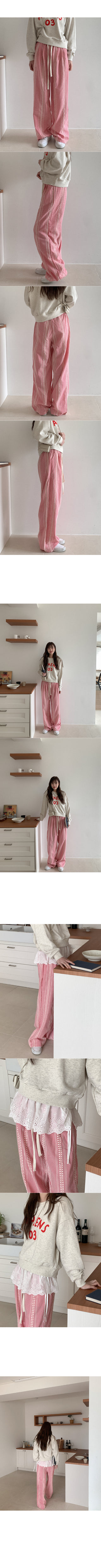 Wide check elastic waist pants