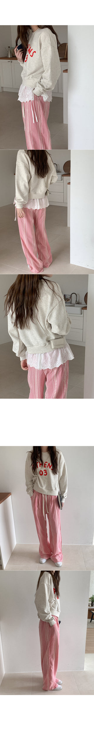Wide check elastic waist pants