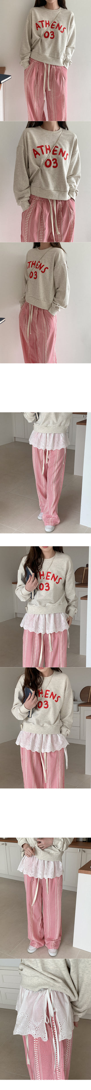 Wide check elastic waist pants
