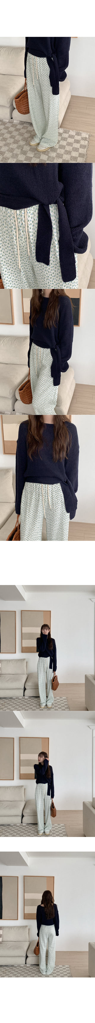Wrinkle Flower Elastic Waist Pants