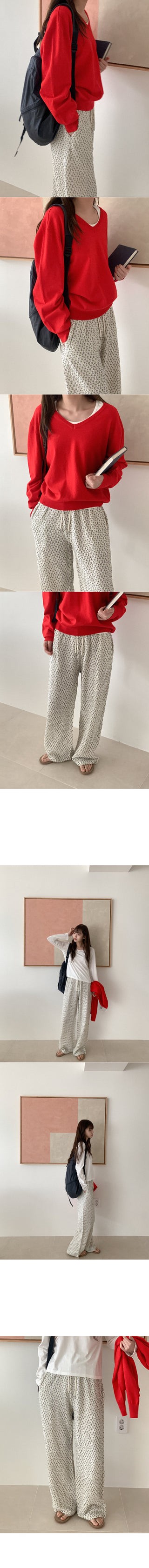 Wrinkle Flower Elastic Waist Pants