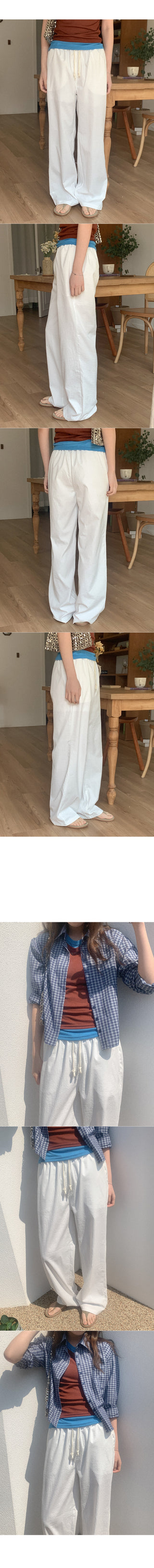 Linen wide-leg elastic waist pants