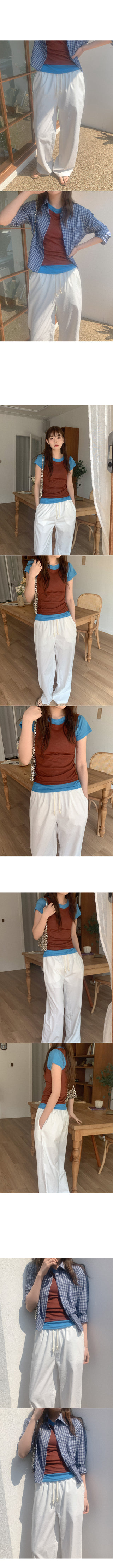 Linen wide-leg elastic waist pants