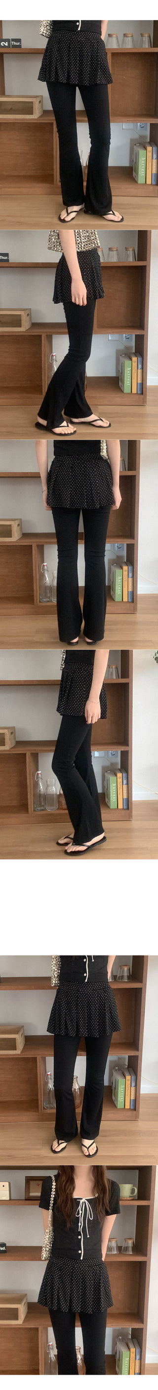 Polka dot skirt, bootcut, elastic waist pants