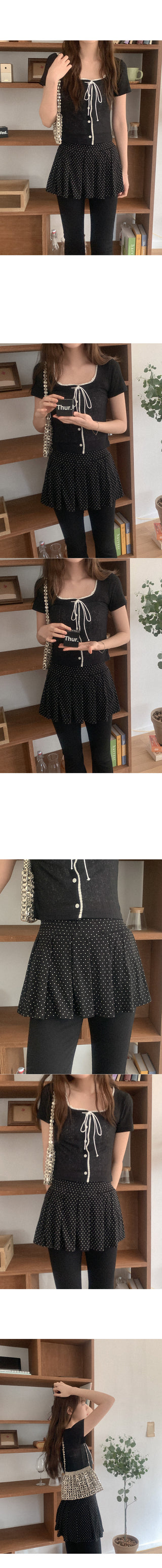 Polka dot skirt, bootcut, elastic waist pants