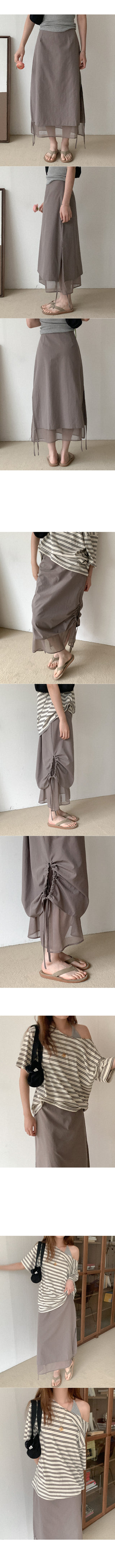 Shirred layered long skirt
