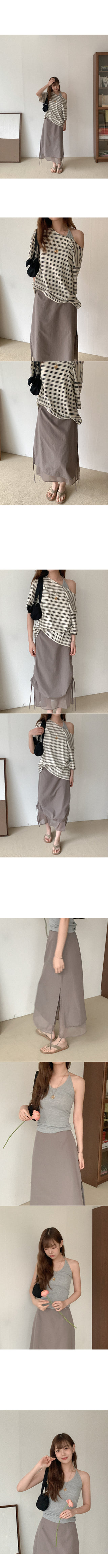 Shirred layered long skirt