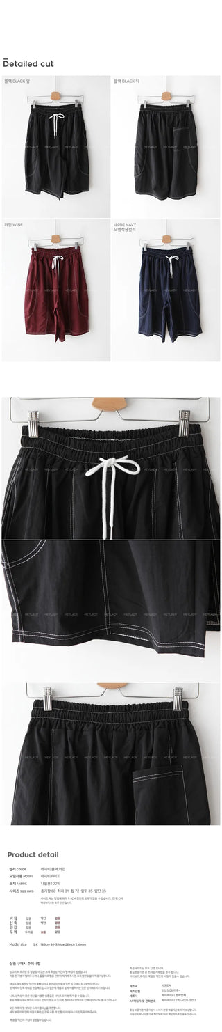 Stitched elastic waist half pants