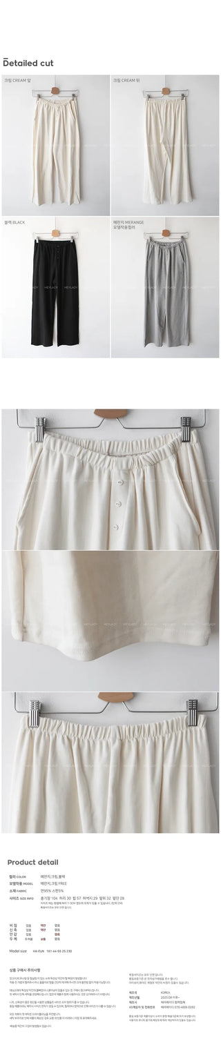Button wide elastic waist pants