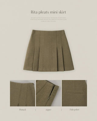 Wool pleated mini skirt