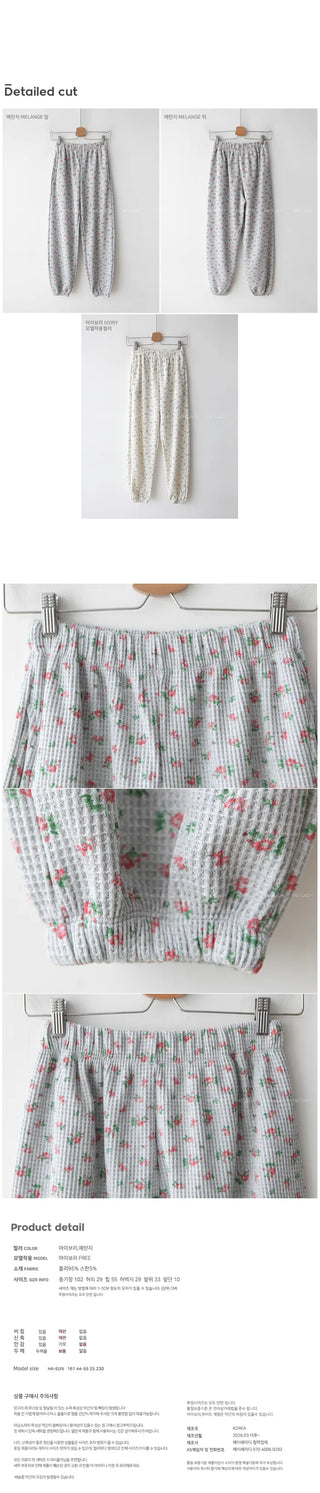 Floral print waffle jogger pants