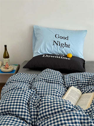Black and Blue Preppy Gingham Bedding Set