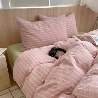 Pastel Pink Striped Cotton Duvet Cover Set