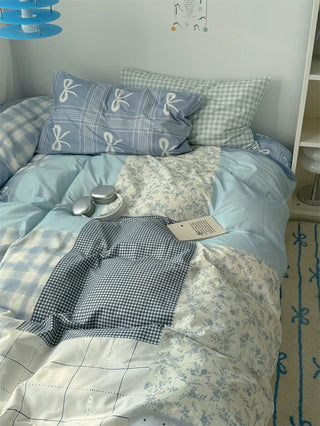 Blue Patchwork Cotton Bedding Set