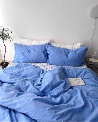 Solid Blue Cotton Duvet Cover Set