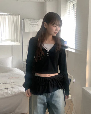 Layered Button Cropped T-Shirt