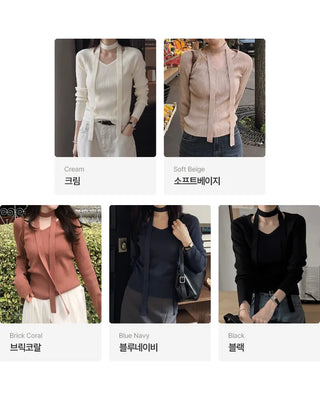 (set) Tie & V-neck knit set
