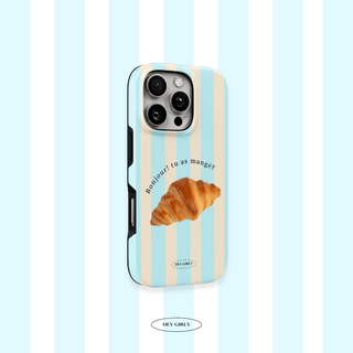 Blue Striped Croissant iPhone Case