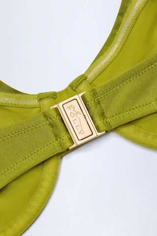 Bead-Embellished Ruched Underwired Bikini Top in Olive Green
