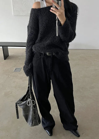 [unisex] bulky wide black jeans (s)
