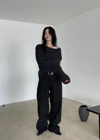 [unisex] bulky wide black jeans (s)