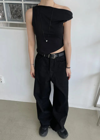[unisex] bulky wide black jeans (s)