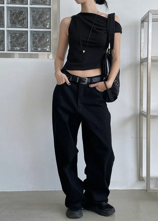 [unisex] bulky wide black jeans (s)
