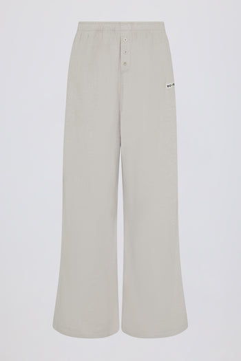 Textured Cotton Button Low-Rise Wide-Leg Joggers in Light Grey