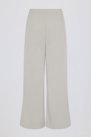 Textured Cotton Button Low-Rise Wide-Leg Joggers in Light Grey