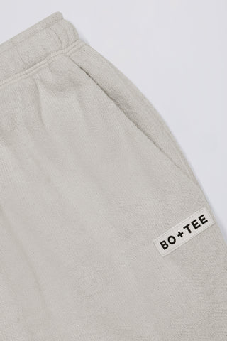Textured Cotton Button Low-Rise Wide-Leg Joggers in Light Grey