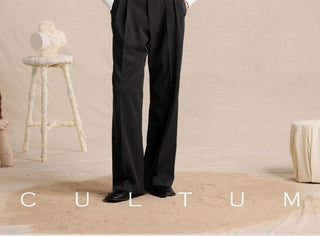 [CULTUM] Wool Blend Pleated Flare Trousers