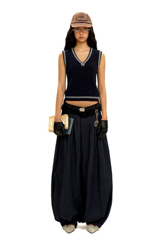 [Moromoro2] Cable Knit Bow Detail V-Neck  Vest