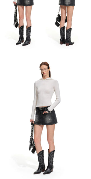 [NOTAWEAR] Hooded Slim Fit Ribbed Knit Top