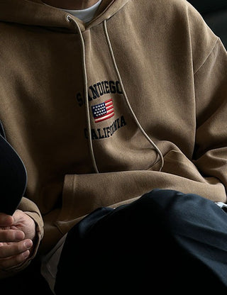 American flag embroidered pigment hoodie (high Q)