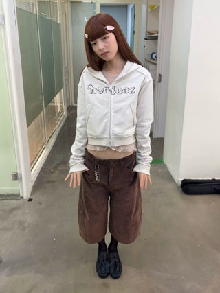 [NeverSeez] Flocked Cropped Wide Leg Jeans