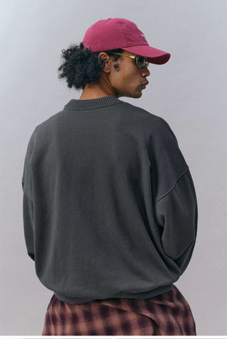 [Monterest] Fleece-Lined Logo Print Crewneck Sweatshirt