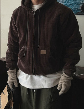 Big Corduroy Patch Hooded Padded Jacket (3 colors)