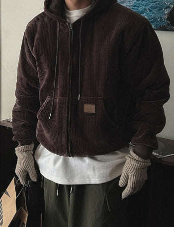 Big Corduroy Patch Hooded Padded Jacket (3 colors)