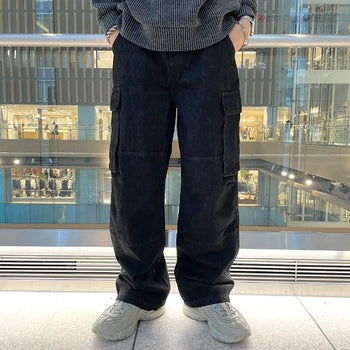 Cargo denim wide-leg pants