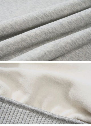 [Monterest] Fleece-Lined Logo Print Crewneck Sweatshirt
