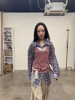 NEVERSEEZ Patchwork Plaid Shirt