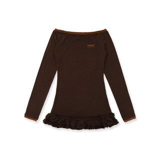 [Moromoro2] Off-Shoulder Ruffle Hem Long Sleeve  Top