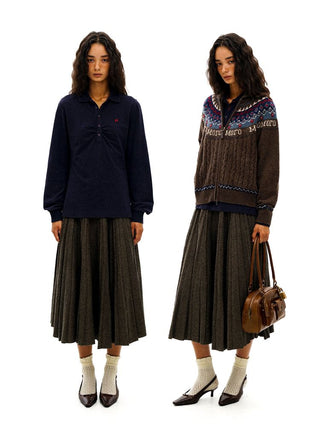 [Moromoro2] Houndstooth Wool Blend Pleated  Skirt